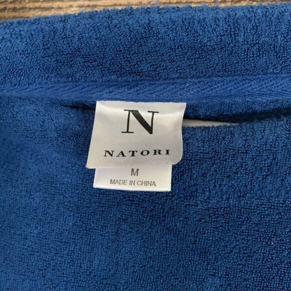 Natori Solid Blue Long Sleeve Terrycloth Lounge Top Size Medium - Picture 5 of 8